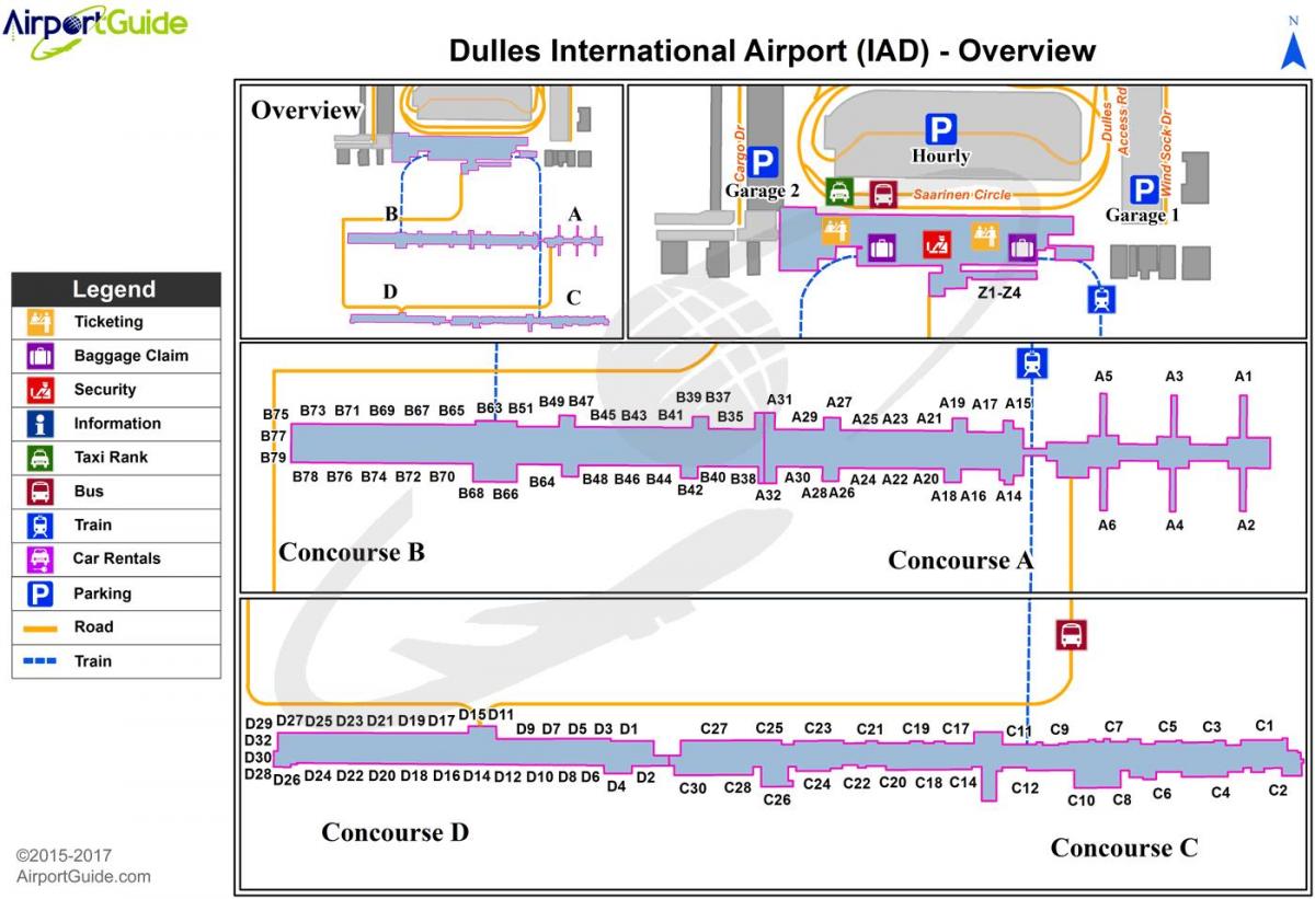 dulles terminal de l'aeroport mapa