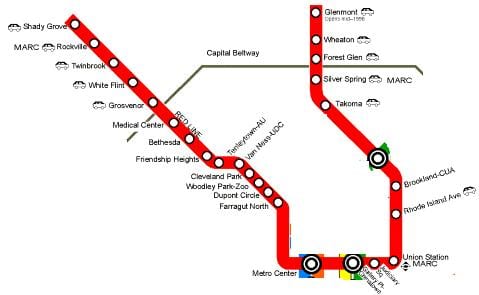 washington dc línia vermella mapa