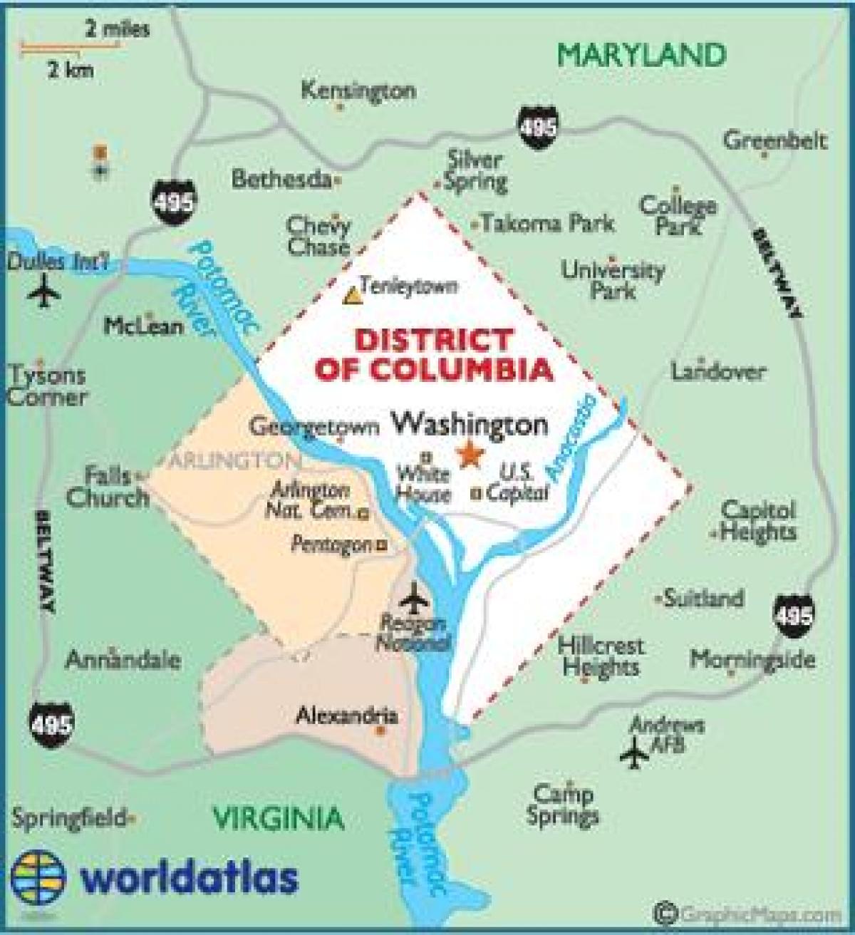 washington dc i de l'estat de washington mapa